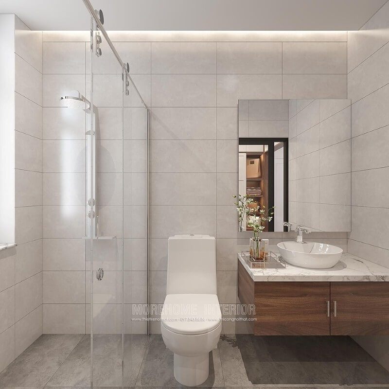 Lựa chọn gương phòng tắm thường làm bạn băn khoăn tuy nhiên bạn nên dựa vào đặc điểm phòng tắm của mình để lựa chọn sao cho phù hợp. Với một không gian phòng tắm cần sự đơn giản nhưng sang trọng thì việc sở hữu chiếc gương hình chữ nhật không bo viền phối kết hợp với mọi thứ xung quanh từ tủ gỗ óc chó mặt đá, tường giả gạch bê tông mới là điểm tạo nên vẻ đẹp tổng thể ấn tượng cho toàn không gian.