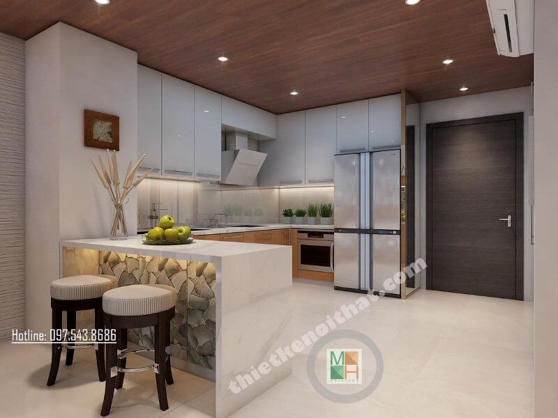 Trang trí nội thất phòng bếp chung cư sang trọng hơn với đá ốp bếp nhân tạo cao cấp