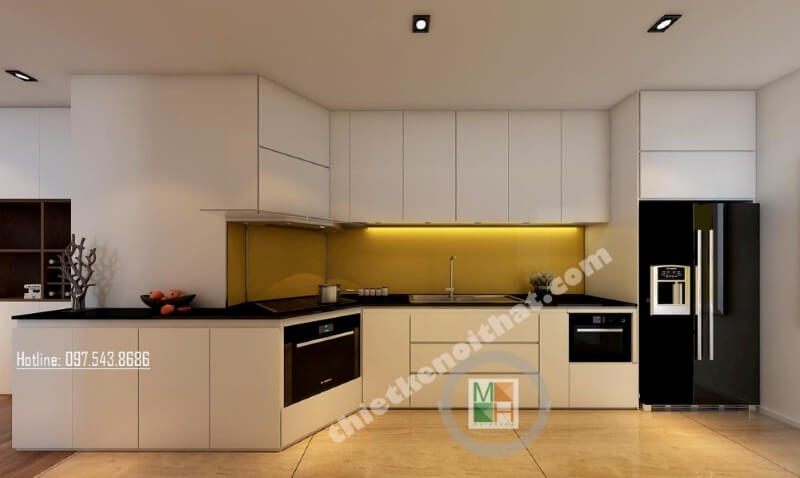 Trang trí nội thất phòng bếp chung cư sang trọng với đá ốp bếp cao cấp